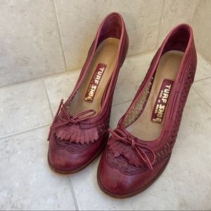 Turf Shoe leather lace heels cottage core, 7.5